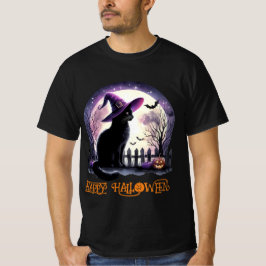 Halloween zwarte kat heks en vleermuizen t-shirt
