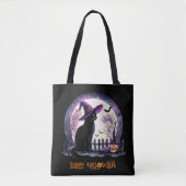 Halloween zwarte kat heks en vleermuizen tote bag (Voorkant)