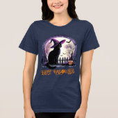 Halloween zwarte kat heks en vleermuizen Tri-Blend shirt (Voorkant)