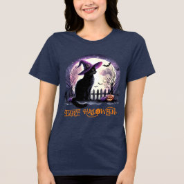 Halloween zwarte kat heks en vleermuizen Tri-Blend shirt