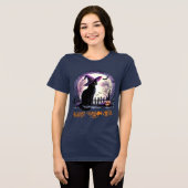 Halloween zwarte kat heks en vleermuizen Tri-Blend shirt (Voorkant volledig)