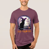 Halloween zwarte kat heks en vleermuizen Tri-Blend shirt (Voorkant)