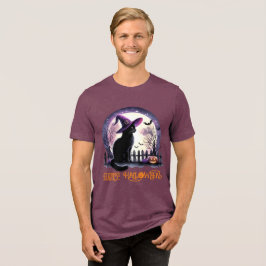 Halloween zwarte kat heks en vleermuizen Tri-Blend shirt