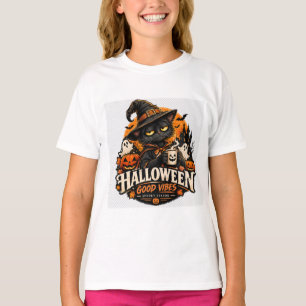 Halloween Zwarte Kat Heks Goede Vibes Griezelseizo T-shirt