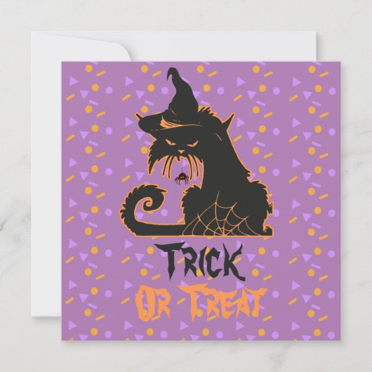 Halloween Zwarte Kat Heks Griezelige Spin Confetti Kaart (Voorkant)