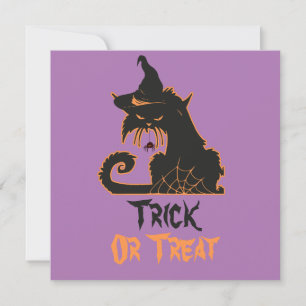 Halloween Zwarte Kat Heks Griezelige Spinnen Kaart
