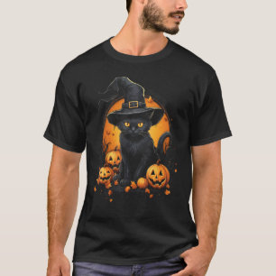 Halloween Zwarte Kat Heks Kostuum Pompoen Maan Spo T-shirt