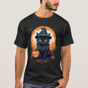 Halloween Zwarte Kat Heks Pompoen Eng Spookachtig T-shirt