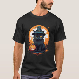 Halloween Zwarte Kat Heks Pompoen Griezelen Spooky T-shirt