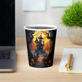 Halloween/Zwarte Kat/Heks/Tovenaar Crooked House Papieren Bekers