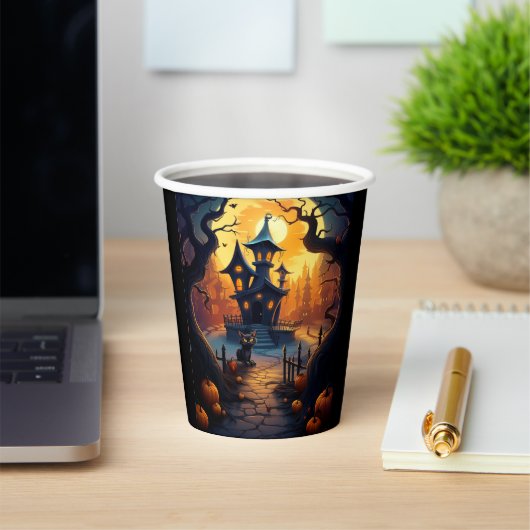 Halloween/Zwarte Kat/Heks/Tovenaar Crooked House Papieren Bekers (Insitu)