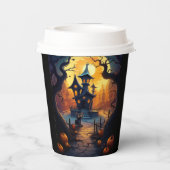 Halloween/Zwarte Kat/Heks/Tovenaar Crooked House Papieren Bekers (Achterkant)