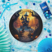 Halloween/Zwarte Kat/Heks/Tovenaar Crooked House Papieren Bordje (Feest)