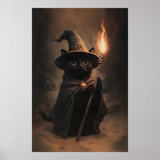 Halloween Zwarte Kat Heks Vintage Print (Voorkant)
