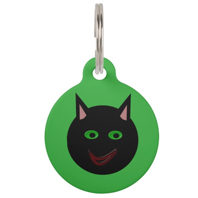 Halloween Zwarte Kat Hondenpenning Huisdierpenning (Voorkant)