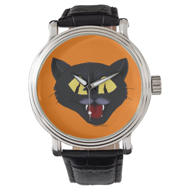 Halloween Zwarte Kat  Horloge (Voorkant)