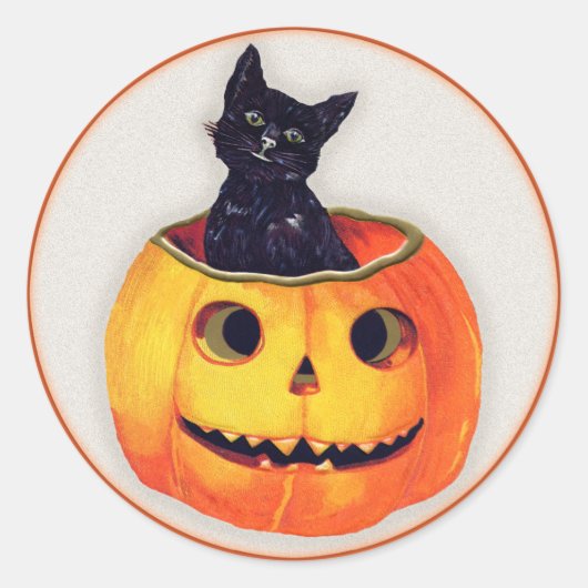  Halloween - Zwarte kat in een Jack O'Lantern Ronde Sticker (Voorkant)