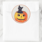  Halloween - Zwarte kat in een Jack O'Lantern Ronde Sticker (Tas)