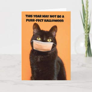 Halloween zwarte kat in gezichtsmasker Humor Feestdagen Kaart