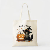 Halloween zwarte kat in heks Pet Trick or treat Tote Bag (Voorkant)