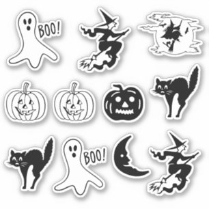 Halloween zwarte kat, jack o lantaarn, spook, heks sticker
