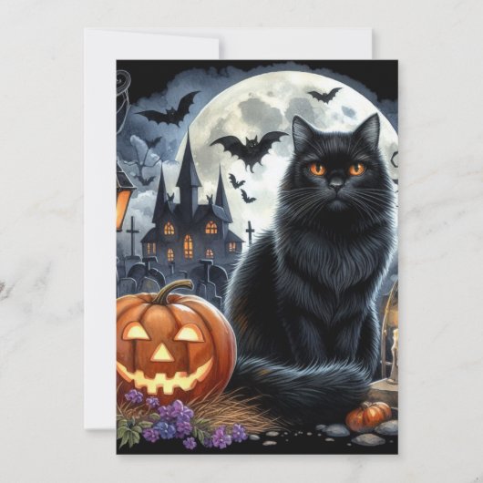 Halloween Zwarte Kat Jack O Lantern  Notitiekaartje (Voorkant)