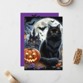 Halloween Zwarte Kat Jack O Lantern  Notitiekaartje (Voorkant / Achterkant in situ)