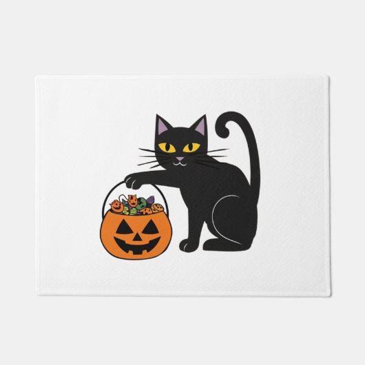 Halloween Zwarte Kat Jack O' Lantern Pompoen Zoete Deurmat (Voorkant)