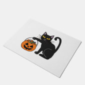 Halloween Zwarte Kat Jack O' Lantern Pompoen Zoete Deurmat (Schuin)
