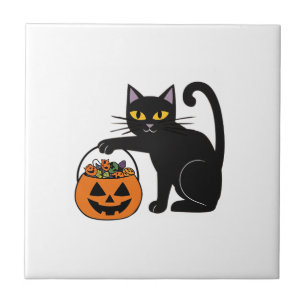 Halloween Zwarte Kat Jack O' Lantern Pompoen Zoete Tegeltje