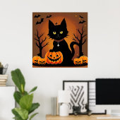 Halloween Zwarte Kat Jack O Lanterns Griezelen Poster (Thuiskantoor)