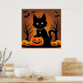 Halloween Zwarte Kat Jack O Lanterns Griezelen Poster (Keuken)