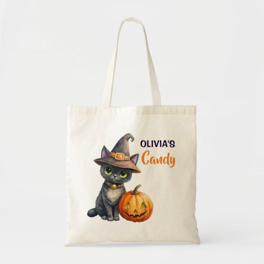 Halloween zwarte kat jack op lantaarn aangepast tote bag (Voorkant)