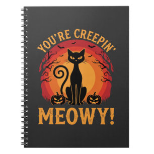 Halloween Zwarte Kat Je Bent Creepy Meowy Design Notitieboek
