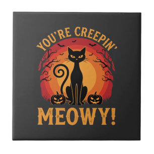 Halloween Zwarte Kat Je Bent Creepy Meowy Design Tegeltje