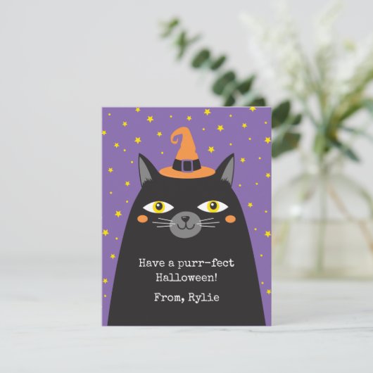 Halloween Zwarte Kat Kaart (Staand voorkant)