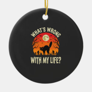 Halloween Zwarte Kat Kerkhof Horror Grafisch Keramisch Ornament
