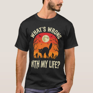 Halloween Zwarte Kat Kerkhof Horror Grafisch T-shirt