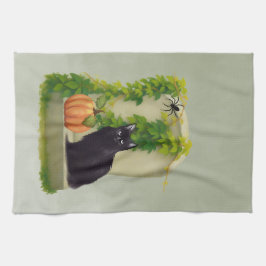 Halloween Zwarte Kat Keukenhanddoek