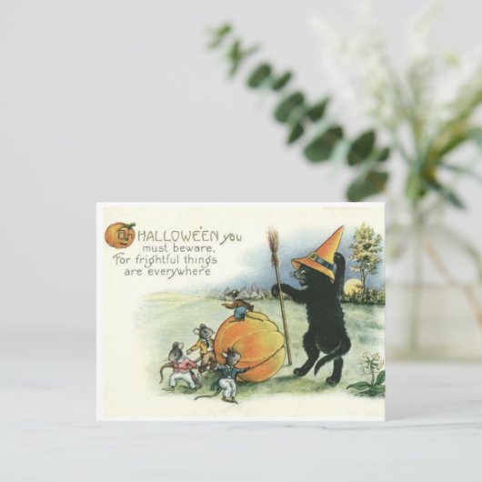 Halloween Zwarte Kat Kitten Muizen Muis Ansichtkaa Briefkaart (Staand voorkant)