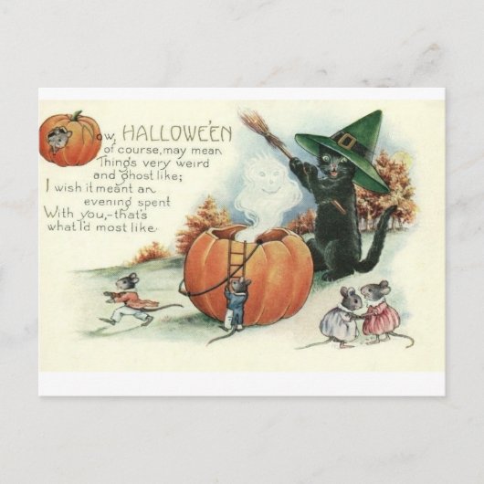 Halloween Zwarte Kat Kitten Muizen Muis Postkaart (Voorkant)