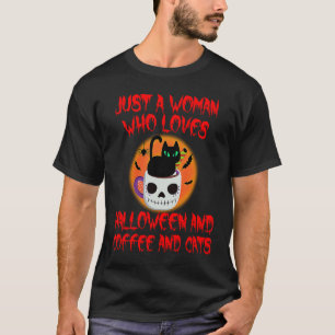 Halloween Zwarte Kat Koffie Griezelen Gewoon Een V T-shirt