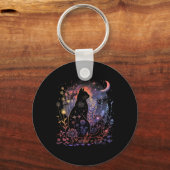 Halloween Zwarte Kat Kostuum Mystieke Kat Liefhebb Sleutelhanger (Voorkant)