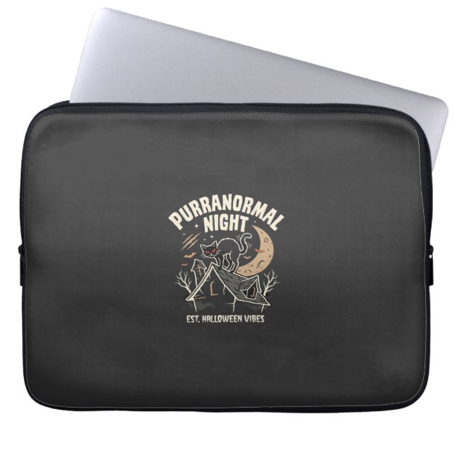 Halloween Zwarte Kat Maan (2) Laptop Sleeve (Voorkant)