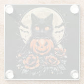 Halloween zwarte kat, maan en pompoen glazen onderzetter (Achterkant)