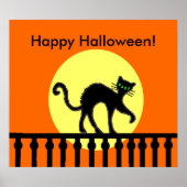 Halloween Zwarte Kat Maan Hek Poster (Voorkant)