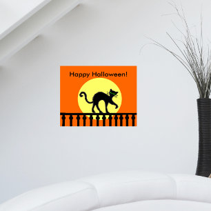 Halloween Zwarte Kat Maan Hek Poster