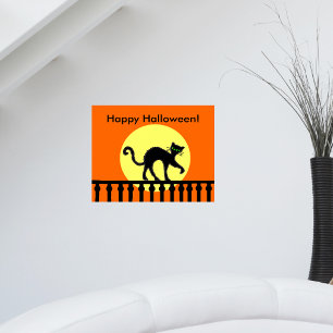 Halloween Zwarte Kat Maan Hek Poster