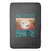 Halloween Zwarte Kat Maan Kerkhof Retro Vector Af Badmat (Voorkant Verticaal)