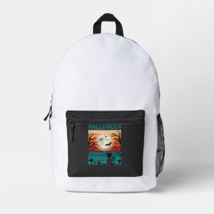 Halloween Zwarte Kat Maan Kerkhof Retro Vector Af Bedrukte Rugzak